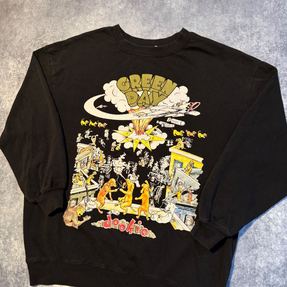 Green Day Dookie Album Art Graphic Sweatshirt Mens Medium Black Crewneck - Picture 7 of 7